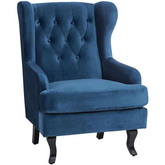 Beliani - Modern Wingback Armchair Button Tufted Blue Velvet Recessed Arms Alta - Blue