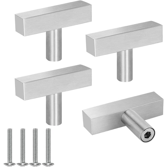 4 Pieces Cabinet Handle, Silver Stainless Steel Cupboard Door Knobs Vintage Kitchen Cabinet Knob with Screws for Dresser, Cabinet