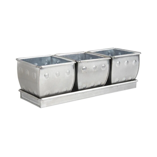 Planter 3 Pots In Brushed Zinc