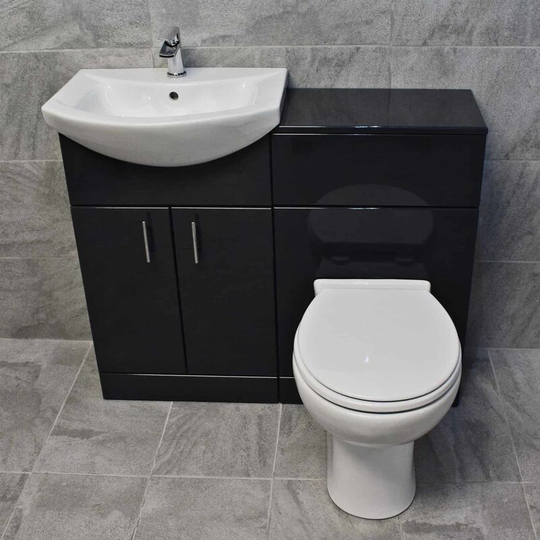 1050mm Anthracite Finish Bathroom Furniture Vanity Set Basin Sink + Toilet Unit, With tap & waste