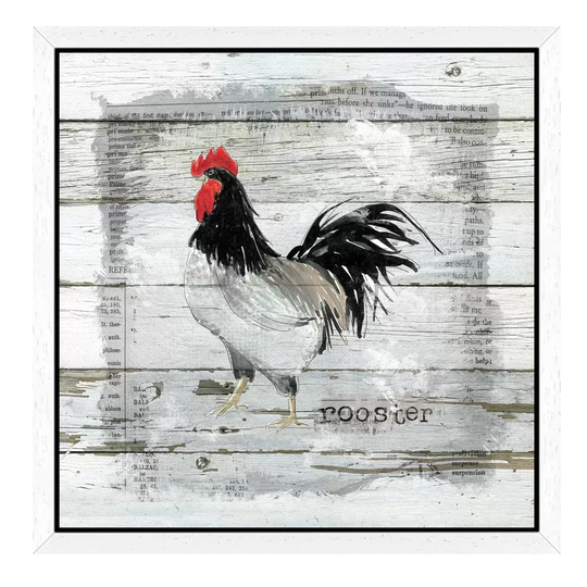 'Farmhouse Collage Rooster' by Carol Robinson - Floater Frame Graphic Art Print on Canvas