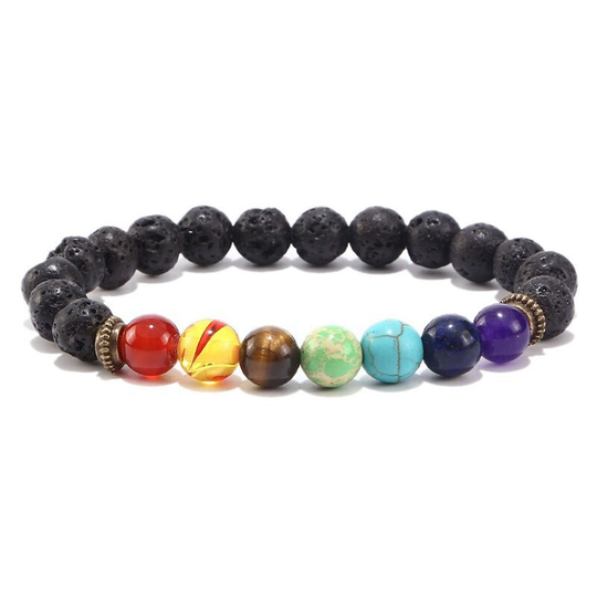 Men Women 8mm Lava Rock 7 Chakras Aromatherapy Essential Oil Diffuser Bracelet Braided Rope Natural Stone Yoga Beads Bracelet Bangle