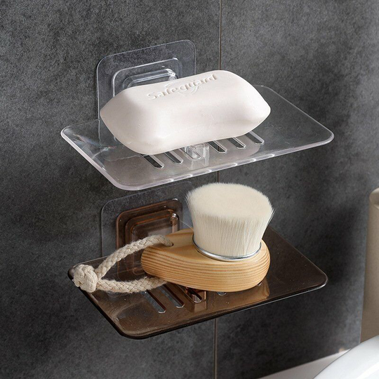 Perlerare - Soap Dish with Drain, Soap Dish Keep Soap Dry, for Kitchen, Bathroom and Shower Room.2 Colors(white and brown), No Nail No Drilling