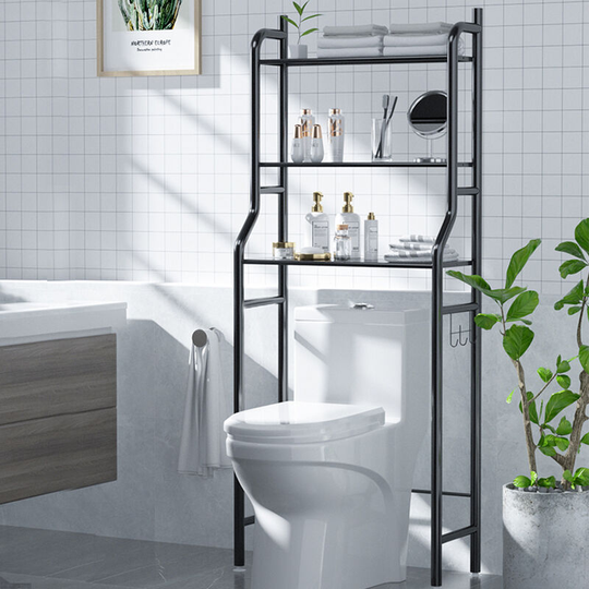 3 Tier Over the Toilet Bathroom Storage Space Holder Stand, Black - Livingandhome