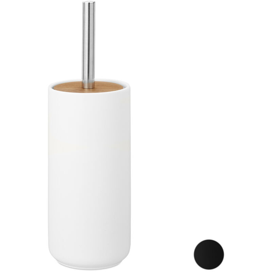 Ceramic wc Butler, Standing Toilet Brush Holder, Exchangeable Head, Modern, 33.5 x 10 cm, White - Relaxdays