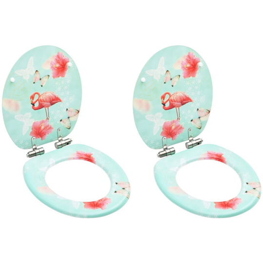 Wc Toilet Seats with Soft Close Lid 2 pcs mdf Flamingo Design