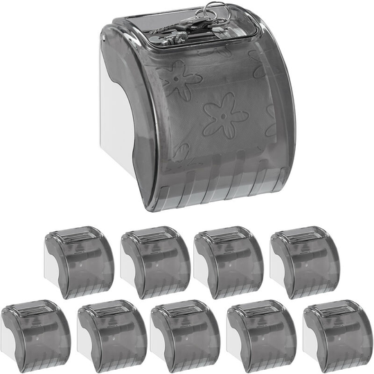 Relaxdays - Set of 10 Toilet Paper Holders with Shelf & Cover, Plastic, HxWxD: 15 x 13.5 x 15 cm, Grey/White