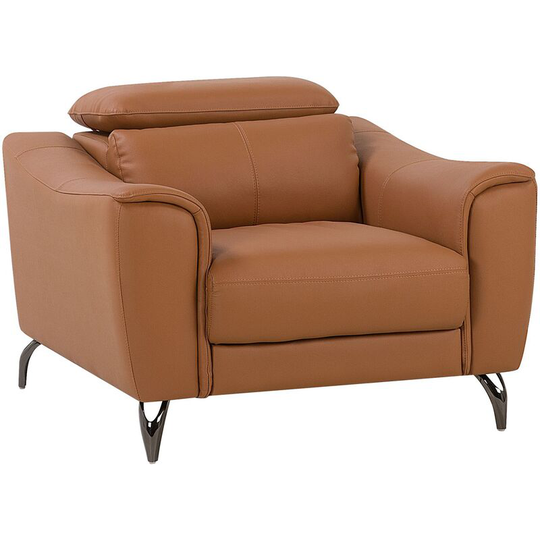 Modern Living Room Leather Armchair Adjustable Headrest Golden Brown Narwik - Brown