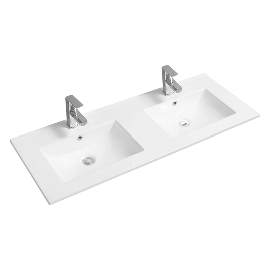 Thin-Edge Ceramic 121Cm Double Inset Basin With Scooped Bowl