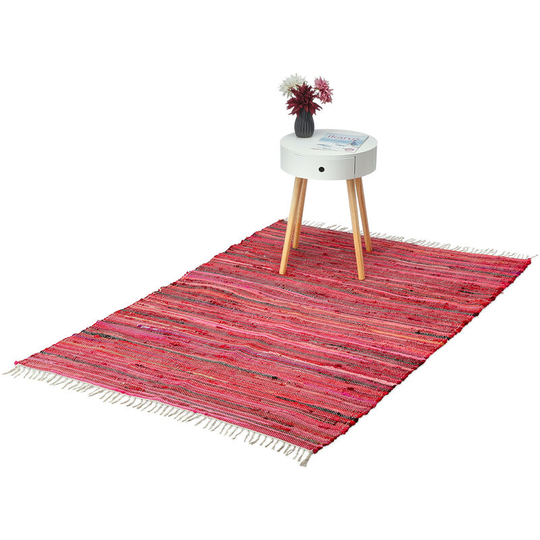 Flatweave rug, made of cotton, anti-slip, runner with tassels, floor rug, size 120 x 180 cm, shades of red - Relaxdays