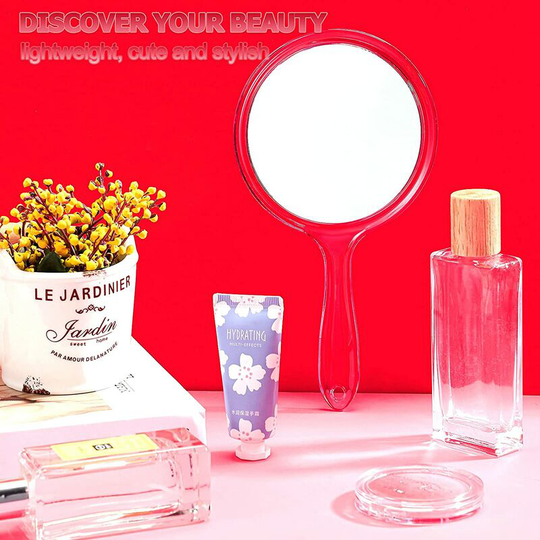 Hand Mirror Double-Sided Handheld Mirror 1X/ 2X Magnifying Mirror with Handle Transparent Hand Mirror Rounded Shape Makeup Mirror