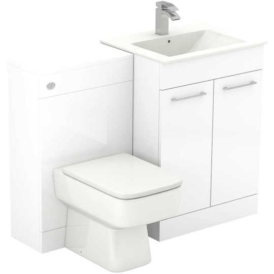 Wholesale Domestic - Napoli Gloss White 1100mm 2 Door Vanity Unit Toilet Suite - White Gloss