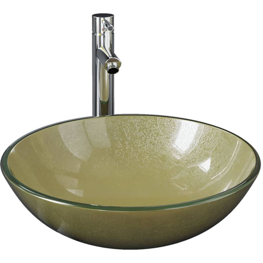 Vidaxl - Bathroom Sink with Tap and Push Drain Gold Tempered Glass Gold