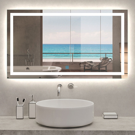 Aica Sanitär - 1100x800 Large Illuminated Led Bathroom Mirror with Demister Pad [IP44 Rated] Rectangular Backlit Wall Mounted,Touch Sensor Switch