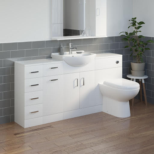 Essence Toilet & Basin Vanity Unit Combination with Laundry & Drawer Unit - White Gloss 1564mm