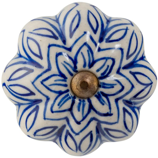 Floral Ceramic Cabinet Knob - Navy - Nicola Spring