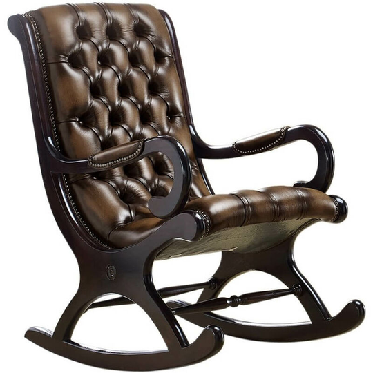 Chesterfield York Slipper Rocking Armchair Antique Autumn Tan Leather