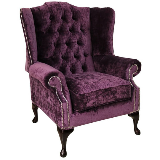 Chesterfield Mallory High Back Wing Chair Modena Amethyst Velvet