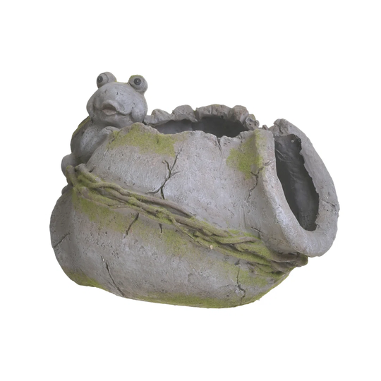 CEMENT PLANTER FROG ANTIQUE GREY