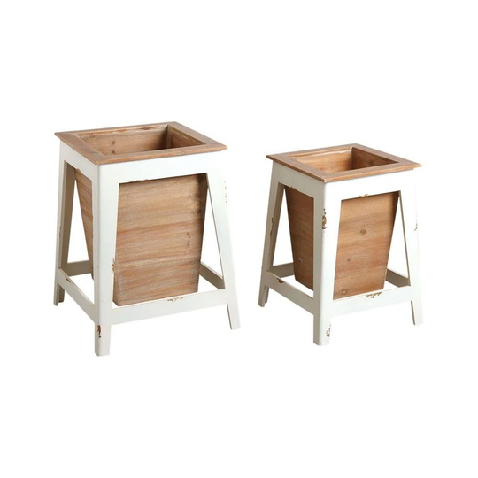 Baki White Wooden Planters (Set Of 2)
