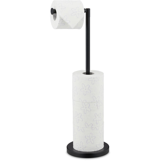Toilet Paper Holder, Storage for 4 Spare Rolls, Adjustable, Free-standing, HxWxD: 57 x 21.5 x 16.5 cm, Black - Relaxdays