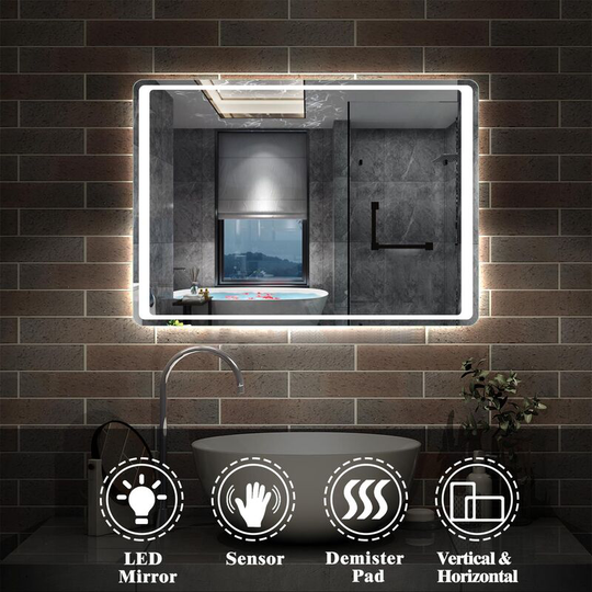 Acezanble - 700x500 Illuminated Led Bathroom Mirror with Lights Wall Mounted Heated ,Motion Sensor Switch,Anti-fog,IP44,Cool White