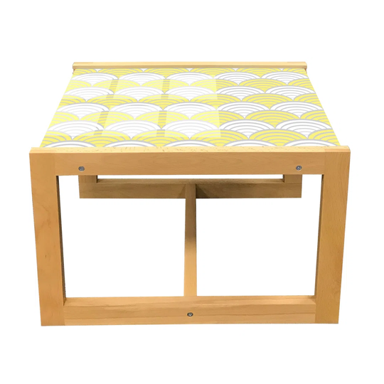 Abstract Coffee Table, Continuous Half Circles Japanese Inspired Intricate Design, Acrylic Glass Center Table With Wooden Frame For Offices Dorms Past