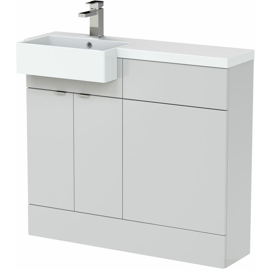 Fusion lh Combination Unit with Square Semi Recessed Basin 1000mm Wide - Gloss Grey Mist - Hudson Reed