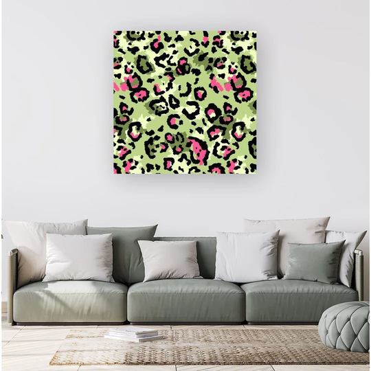 Green and Pink Leopard - Wrapped Canvas Graphic Art