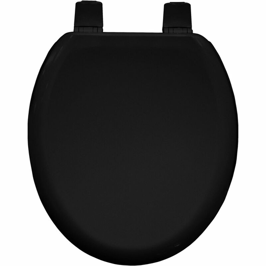 Traditional Toilet Seat Black Bathroom Round Bottom Fix Wood Bemis Sta-Tite - Black
