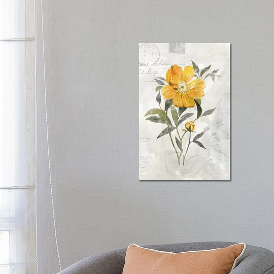 Canary Linen Peony by Carol Robinson - Graphic Art Print on Canvas