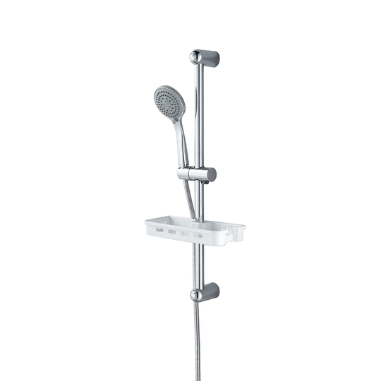 Modern Adjustable 3 Modes Round Handheld Shower With Square Luggage Carrier Set, Shower Head & Slider Riser Rail Chrome Plated Hose Set