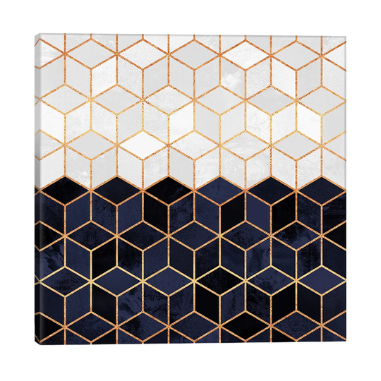 White and Navy Cubes by Elisabeth Fredriksson - Wrapped Canvas Graphic Art Print