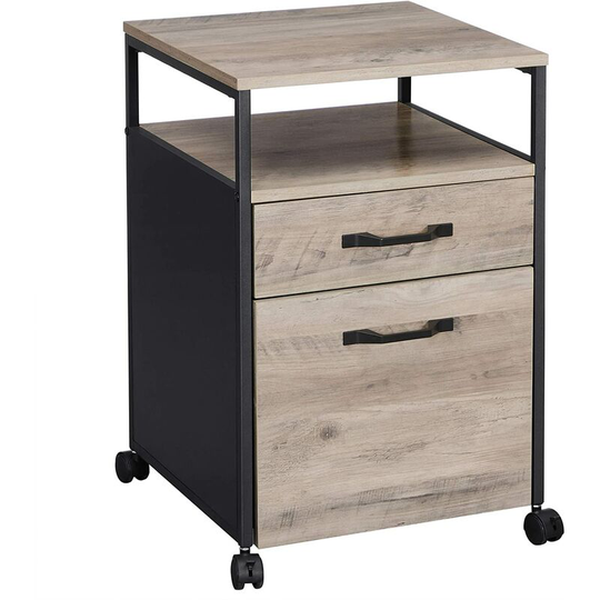 VASAGLE File Cabinet with 2 Drawers, Rolling Office Filing Cabinet with Wheels, Open Compartment, Stable Steel Frame, Industrial Style,?Greige and