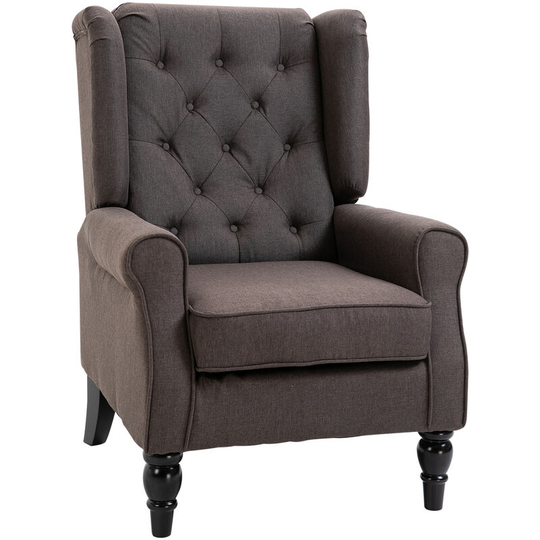 Accent Armchair Home Furniture Retro Tufted Club Wood Fabric Brown - Brown - Homcom