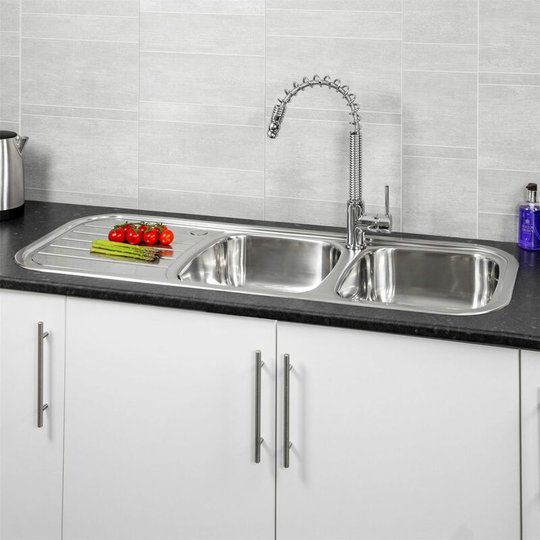 Reginox - Regent Lux Kitchen Sink 2 Bowl Stainless Steel Left Hand Drainer Inset - Silver