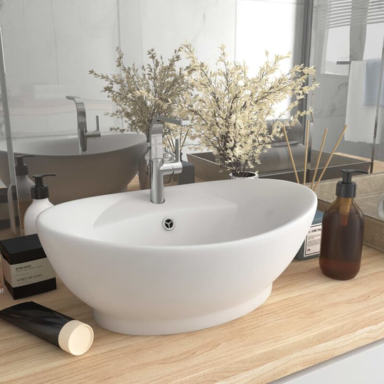 Luxury Basin Overflow Oval Matt White 58.5x39 cm Ceramic - White