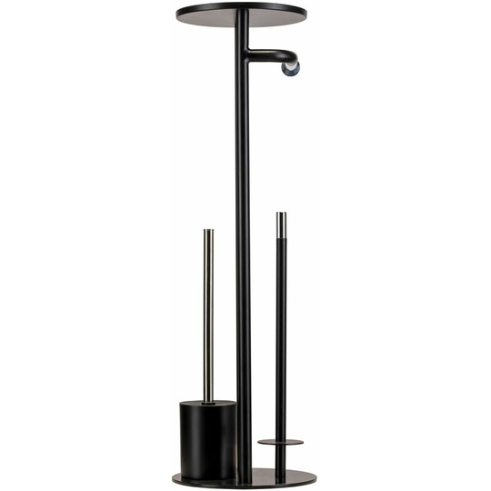 Toilet Butler Toilet Roll Holder Storage Toilet Brush Shelf Chrome & Matt Black - Black
