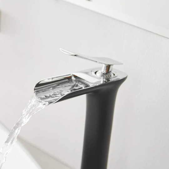 Perlerare - Single Handle Brass Bathroom Sink Faucet, Single Handle Basin Faucet with Ceramic Cartridge, Black Plating