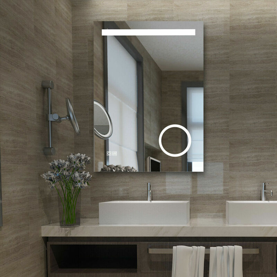 Miqu - 500 x 700mm Led Bathroom Mirror With Shaver Socket Illuminated Backlit Light Up Mirror 3X magnifier Daylight Warm Light Dimmable Anti Fog