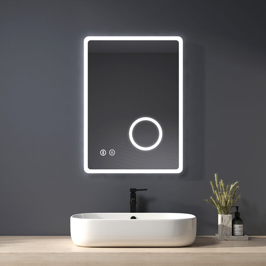 Backlit Illuminated Bathroom Mirror with Shaver Socket 500x700mm, Wall Mounted Multifunction led Bathroom Vanity Mirror with Touch Switch + Demister