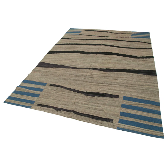 Dulaney Zollanvari Flat Hand-Knotted Wool Grey/Black/Blue Rug