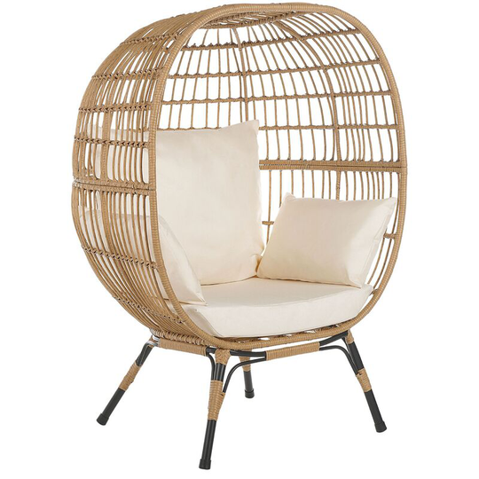 Boho Basket Chair Rattan Sitting Cushions High Backrest Metal Legs Beige Veroli - Natural
