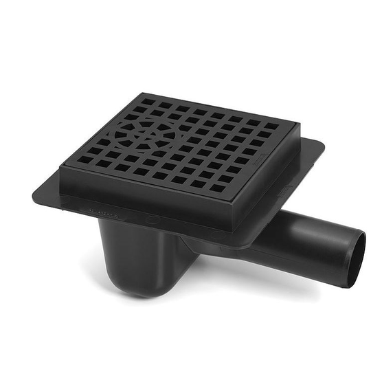 Sewerage Plastic Floor Ground Drain with Black Square Pattern Grid 50mm Pipe Diameter