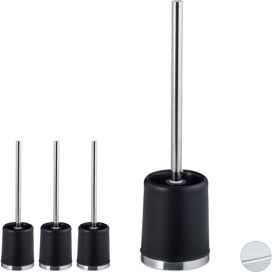 Set of 4 Relaxdays wc Accessory Sets, Toilet Brush with Round Holder, Exchangeable Brush Head, 37 cm, Black