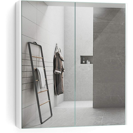 Bathroom Mirror Cabinet, Wall Mounted Storage Cupboard with Shelf, Home Kitchen Living Room Display Organiser Unit (Double Door) - Costway