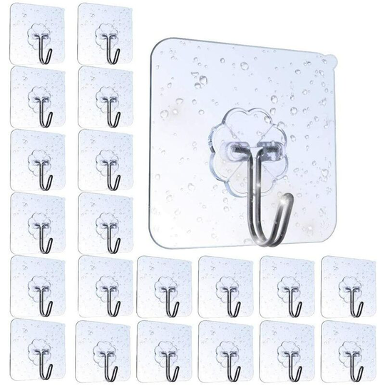 20 Pieces Transparent Adhesive Hook Stickers Bathroom Wall Hook Waterproof Towel Holder for Bedroom Bathroom Kitchen Ceiling Hanging Bathrobes