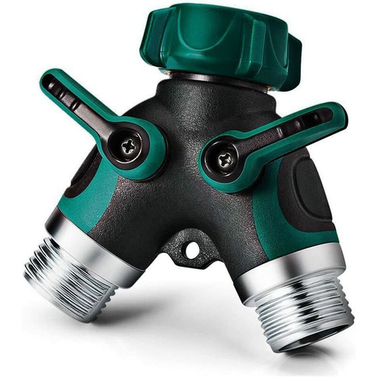 2 Way y Hose Connector, Garden Faucet Splitter Metal Body with Comfortable Smooth Rubberized Grip