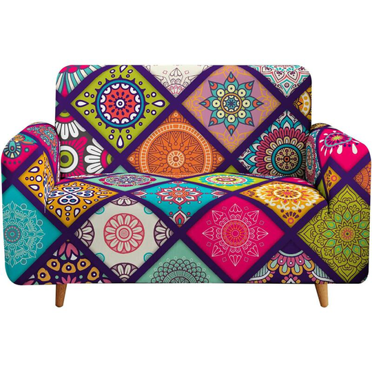 Treer Stretch Sofa Covers, 1 2 3 4 Seater 3D Printed Universal Armchair Cover Stretch Sofa Cover with Armrest Sofa Covers (Ethnic Style, 2