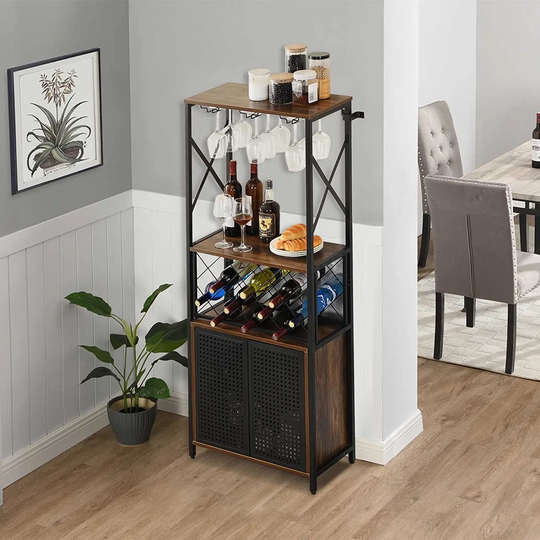 Wine Bar Cabinet For Liquor And Glass, Home Bar Liquor Cabinet, Freestanding Wine Rack, Floor Wine Cabinet With Storage (23.6W, Rustic Brown)